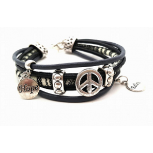 Lederen/ Stoffen Armband met Peace - Bedels